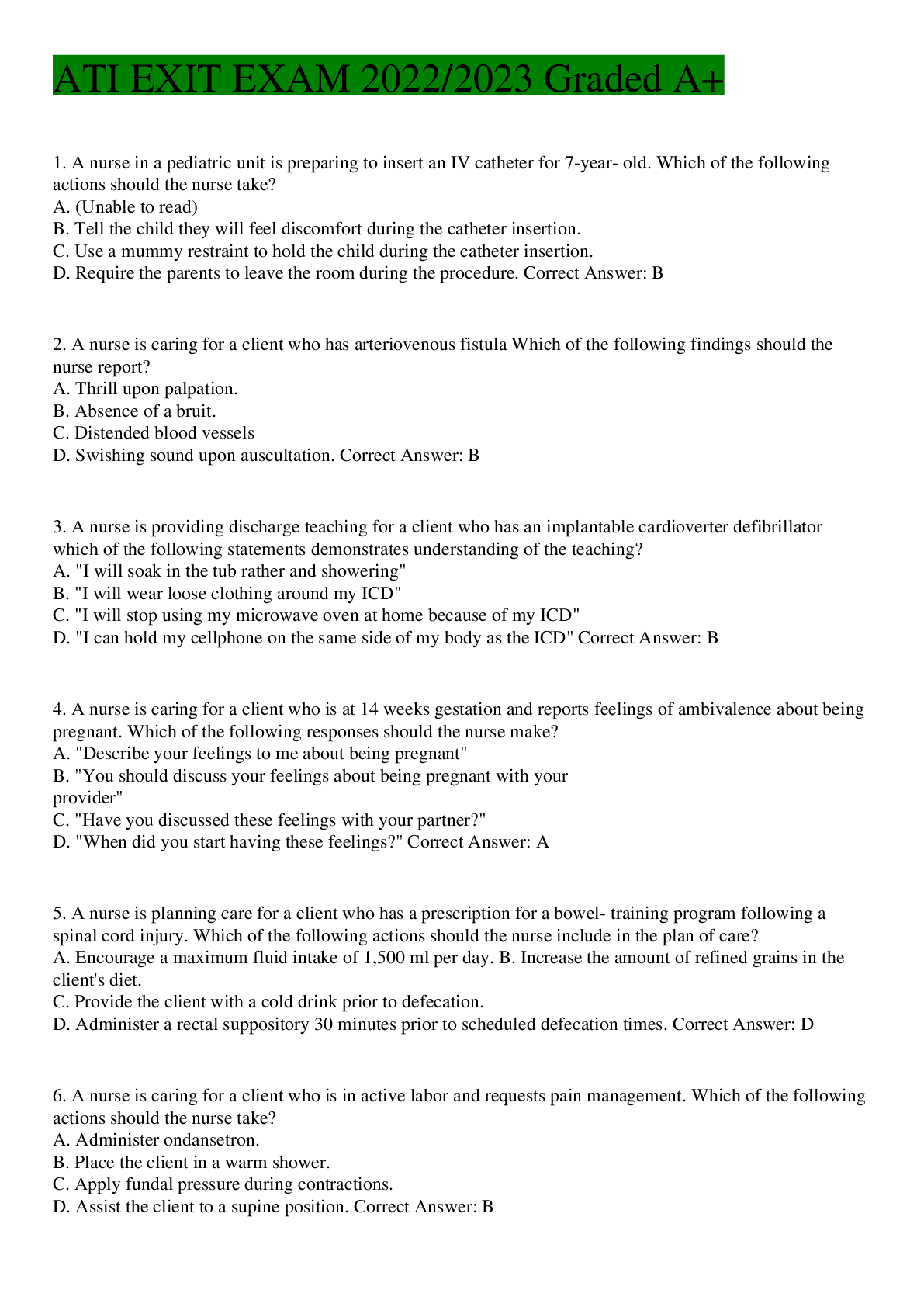 Preview image for ATI EXIT EXAM 2022/2023 Graded A+